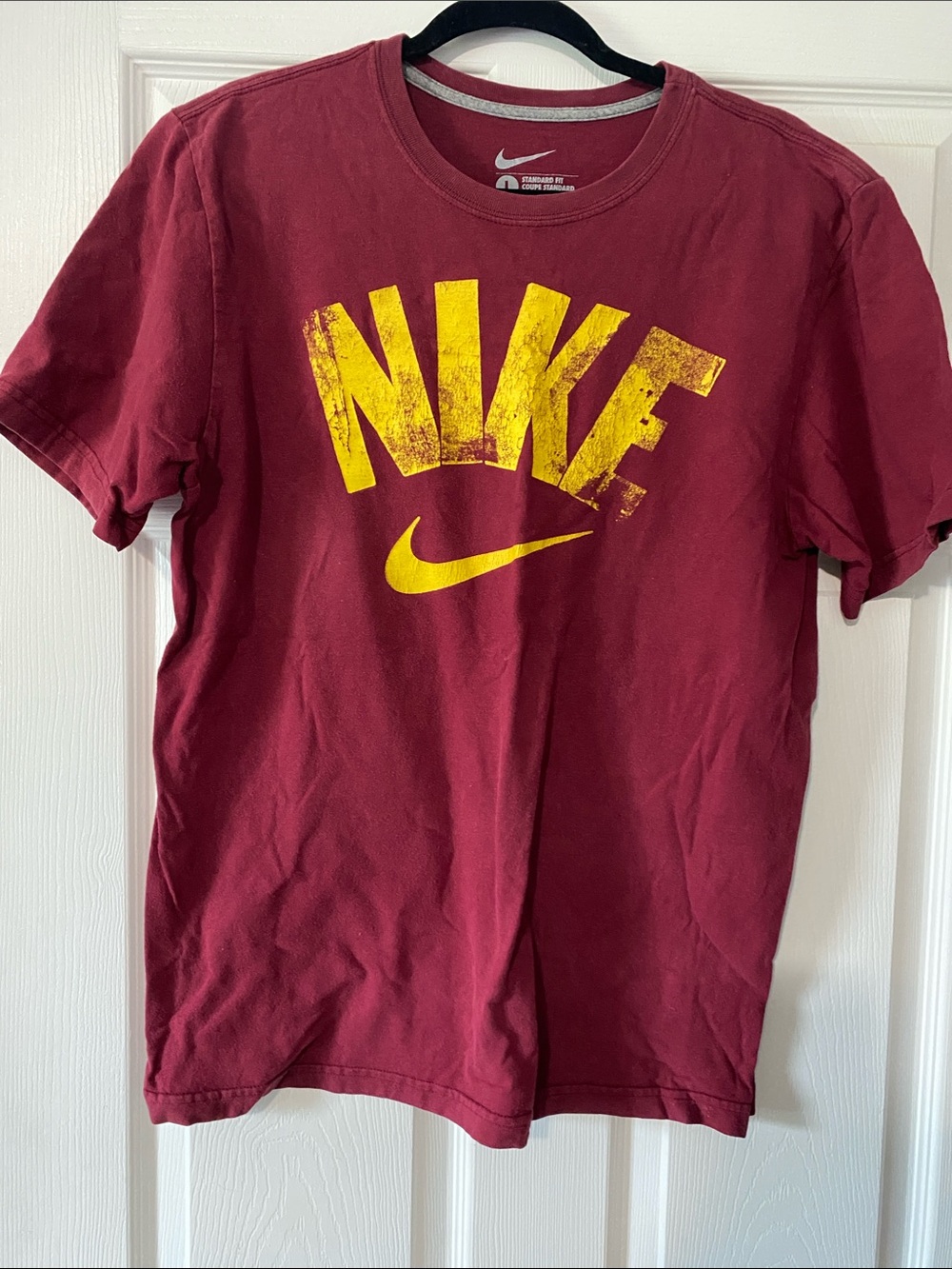 Nike Men’s Maroon Short Sleeve Tee with Yellow Logo
